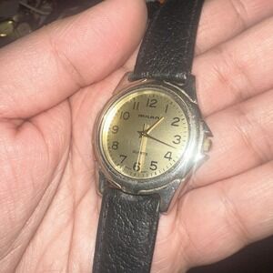 Working Vintage Milan Mens Watch Black Leather Brand New Battery 35mm Fit 8.5in"